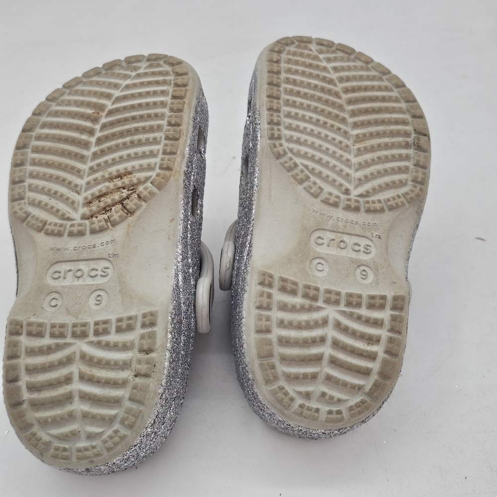 Crocs Baya Glitter Clogs Silver Little Kids Size 9 Toddler Sparkly Comfort Shoes - Picture 5 of 8